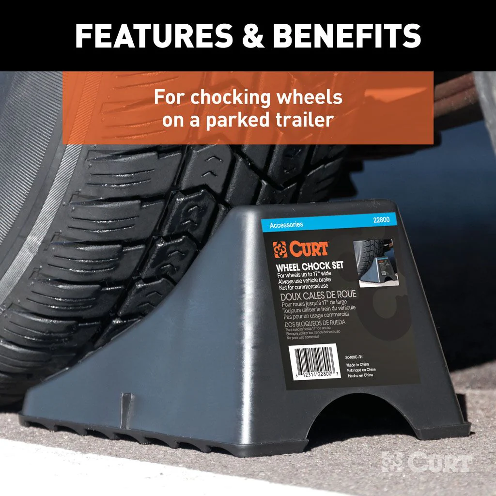 CURT | Wheel Chock Set Up To 17" Wide Wheels | Black Plastic | 22800 - Image 3